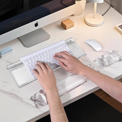 16.9inch Computer Keyboard Stand for Desktop, Gel Keyboard Wrist Rest Set for Ergonomic Typing, Comfort & Support for Office, Work, Gaming (Cute White Bear)