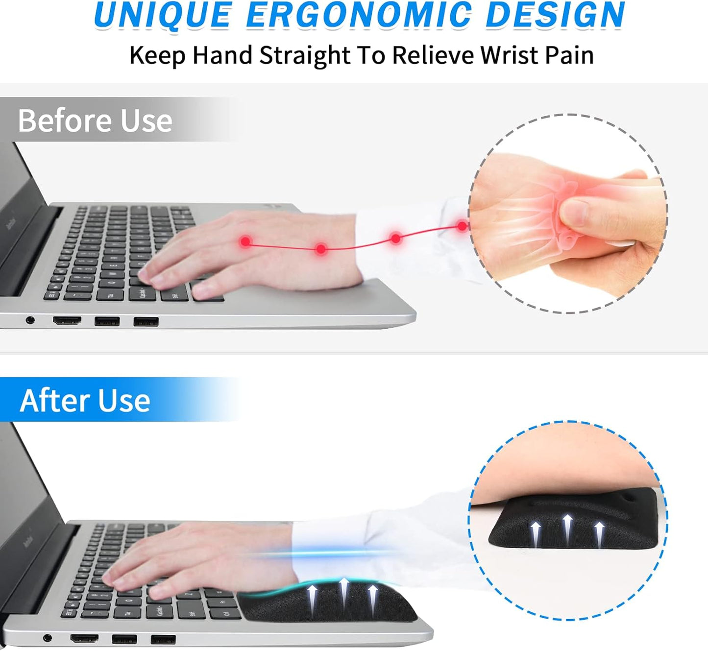 VAGAU Wrist Rests for Laptop, Wrist Support for Keyboard and Mouse, Ergonomic Memory Foam Wrist Pads for Laptop, Office, Computer, Comfortable Typing Wrist Pain & Carpal Tunnel Relief (Black)