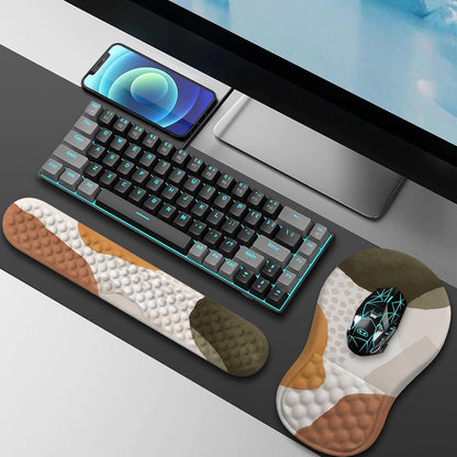 HAOCOO Keyboard Wrist Rest, Ergonomic Mouse Pad with Wrist Rest, 3 in 1 Keyboard and Mouse pad with Coaster Set, Memory Foam Wrist Support, Non-Slip PU Base for Home Office, Rose Gold Pink