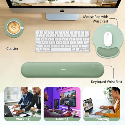 Sushret Mouse Pad and Keyboard Wrist Rest, 3-in-1 Gel Memory Foam Ergonomic Mouse Pad with Wrist Rest Set,Gaming Mousepad Arm Cushion Support for Computer Office Desk Accessories Cute Setup,Sage Green