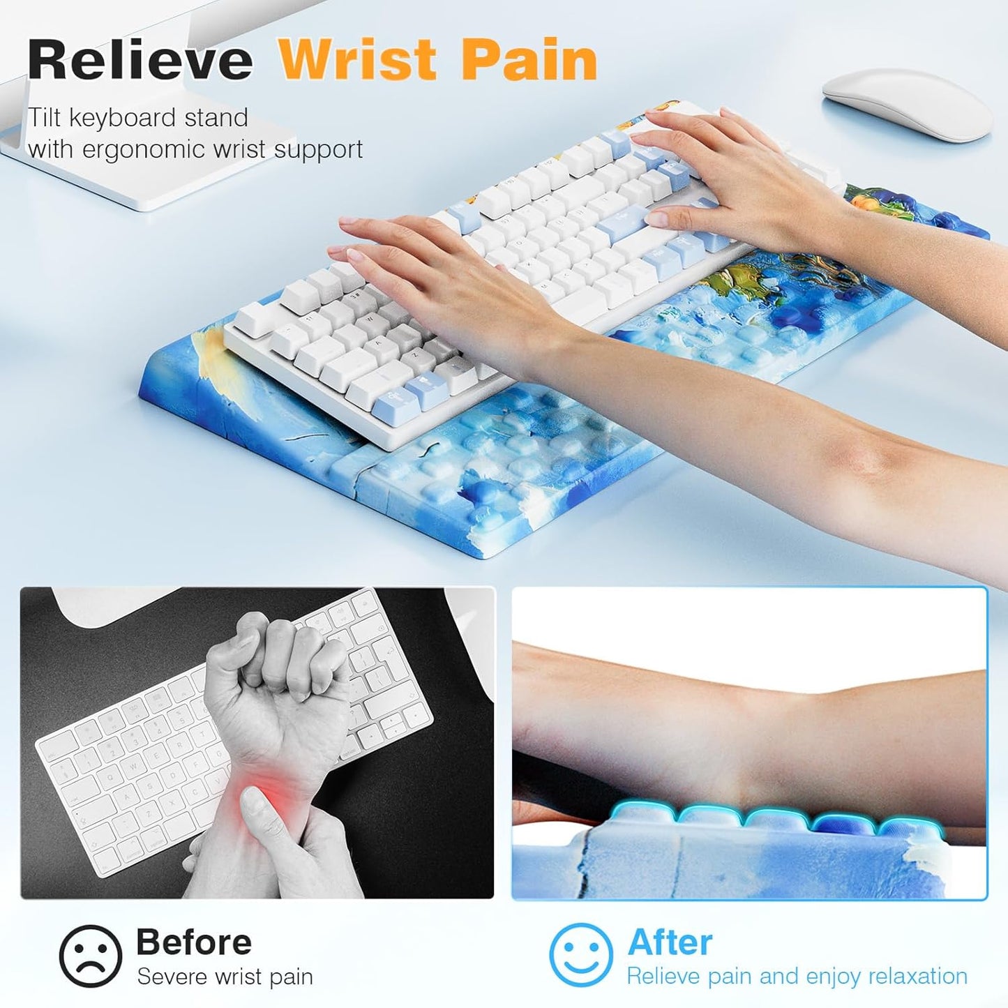 Ospelelf Keyboard Wrist Rest, Comfortable Ergonomic Keyboard Stand Riser Holder for Office Home