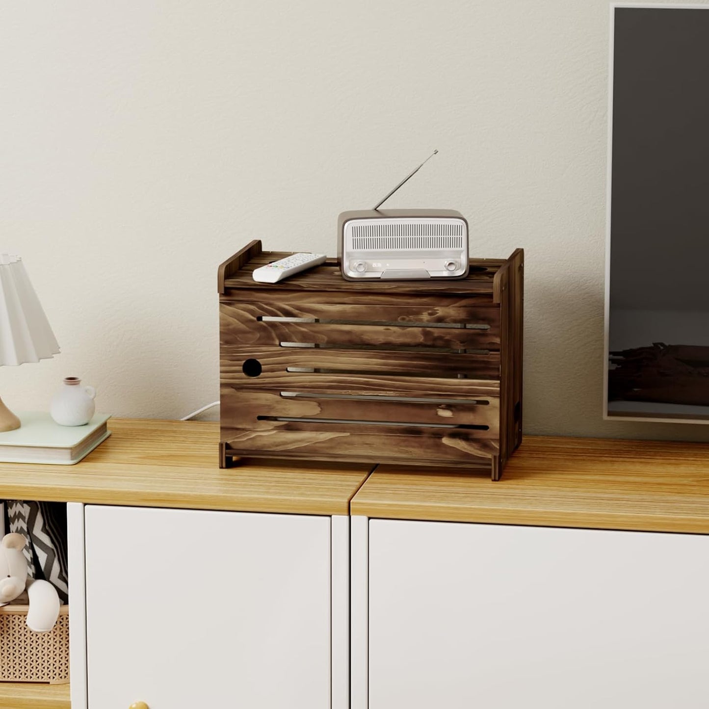 Wooden WiFi Router Storage Box Hider Shelf, Decorative Projector Box Hider Rack Countertop, for Cable, Modem, Internet, Router Power Cover Storage Organizer Cabinet Wall Mounted, Solid Wood