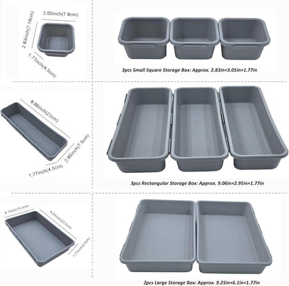 U-KIME 8-Piece Interlocking Drawer Organizer Trays, Light gray Plastic Modular Storage Bins for Kitchen, Bathroom, Office & Desk Drawers