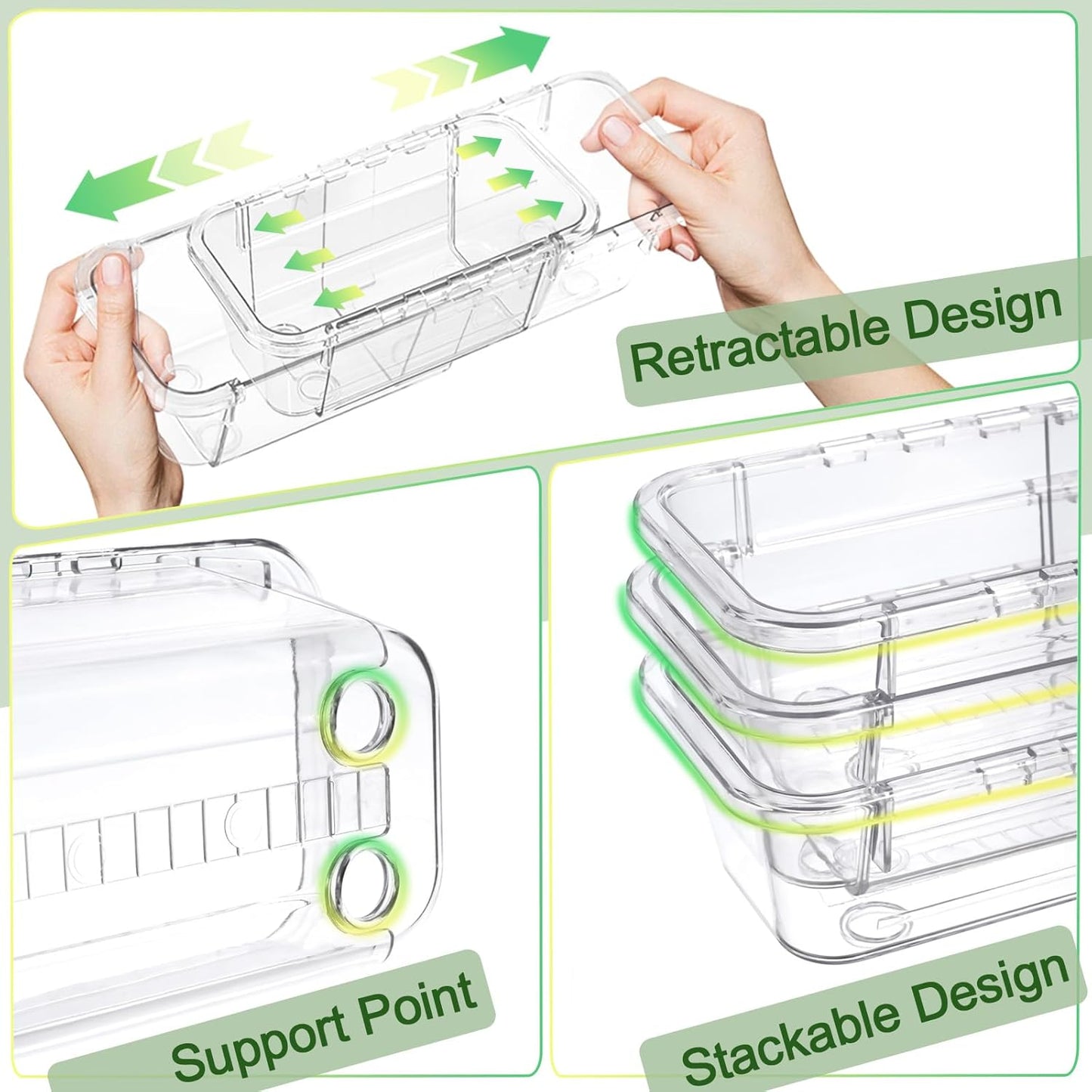 6 Pcs Clear Drawer Organizer, Adjustable Storage Bins (2 Sizes), Desk and Dresser Organizers for Makeup, Cosmetics, Kitchen Utensils, Bedroom, and Gadgets