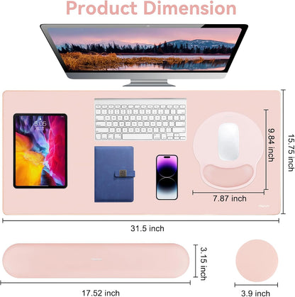 MOSISO Wrist Rest for Keyboard Mouse Pad Set, Large Gaming Deskpad&Circle Curved Mousepad&Keyboard Wrist Rest&Coaster, Ergonomic Non-Slip Mousepad&Easy Typing Pad with Silicone Lining, Apricot