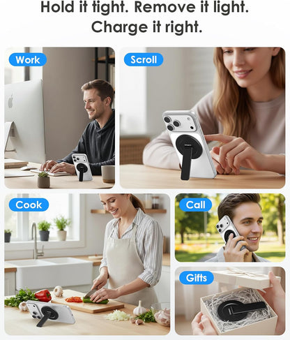 Magtame Double-Sided Magnetic Phone Stand Grip, Strong Magnetic Kickstand Desk Holder for Mag&Safe and Smartphone, Foldable Adjustable Design, Silver