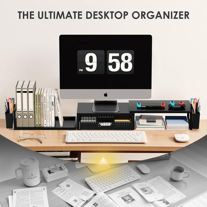 OPNICE Clear Acrylic Desk Organizers and Accessories, Dual Monitor Stand Riser with Drawer, Desk Shelf Computer Racks for Office Workspace Organizers, Desktop Organization (Transparent)