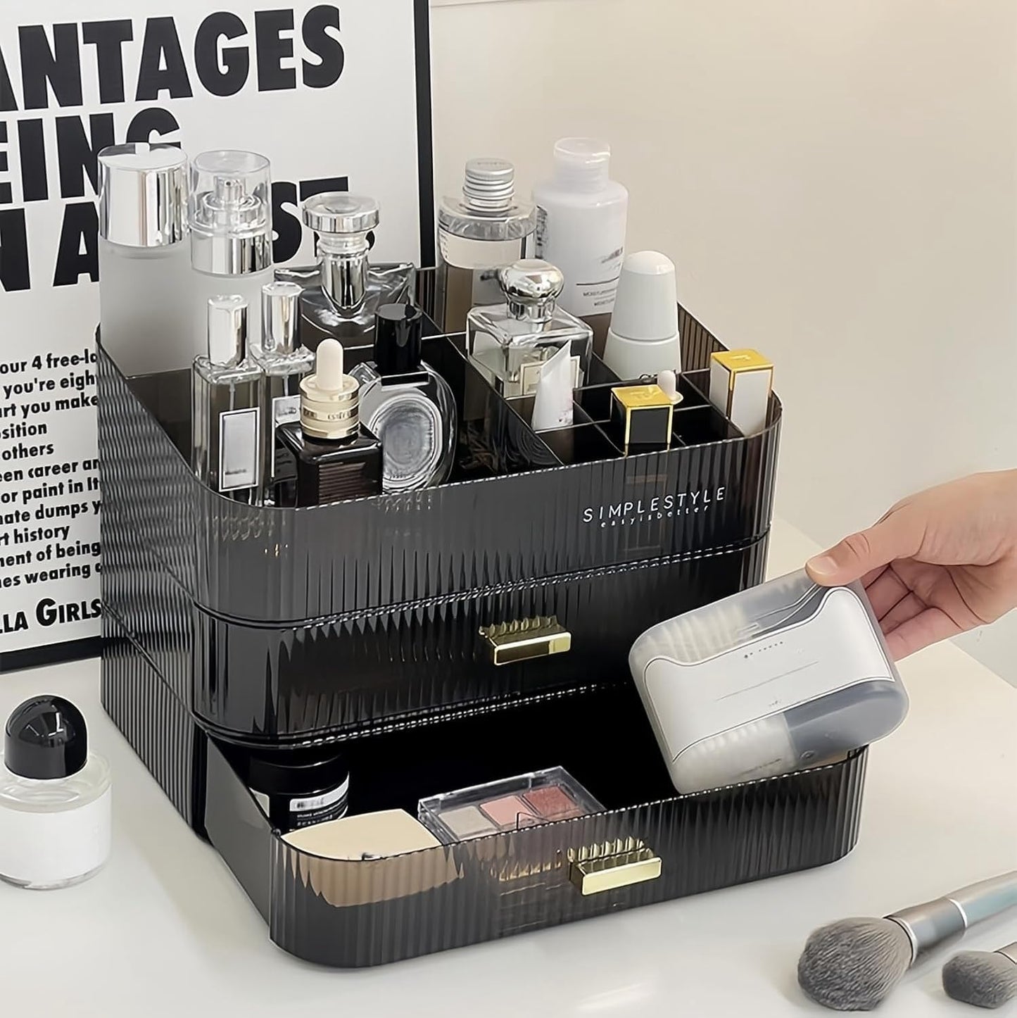 Stackable Cosmetics Organizer Drawers, Bathroom Vanity Makeup Organizers and Storage, Ideal for Desk and Dresser Countertops, Great for Palette, Skincare, Lipsticks, Nail Care. Green