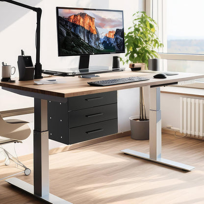 Menkxi 16 inch Under Desk Drawer Storage Pull out Storage Organizer Mounted Metal Sliding Hidden Under Counter Drawer Vertically Stacked for Office Sit Stand Workstation (Black,2 Layer)