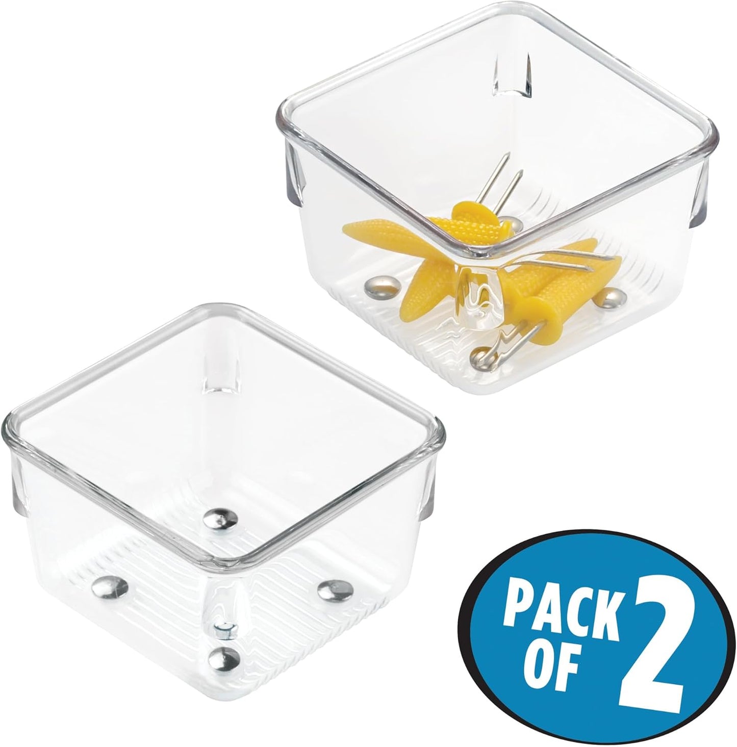 iDesign Plastic Drawer Organizer Bins - Storage for Kitchen, Bathroom, and Desk Drawers - Set of 6 - Clear