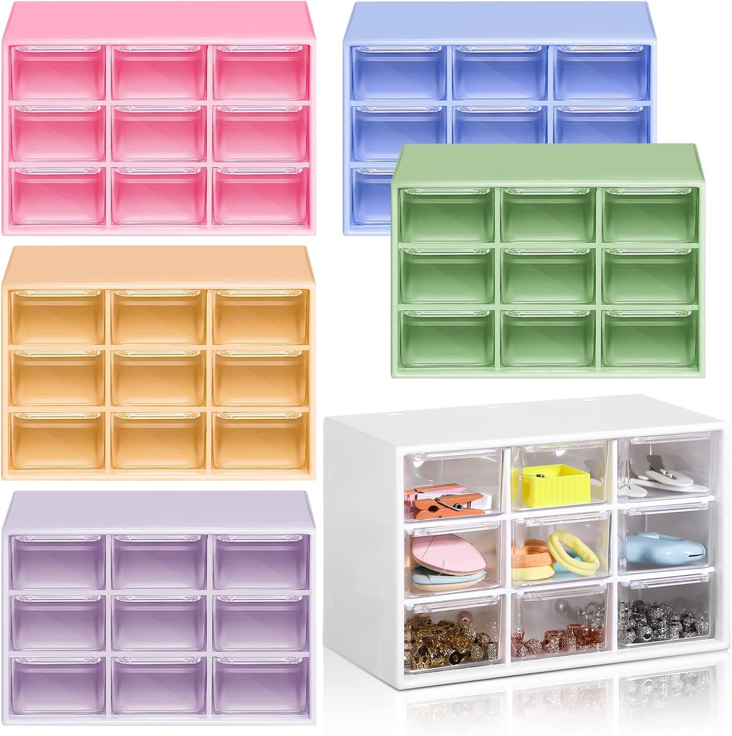 Amyhill 6 Pcs Mini Drawer Organizer Small Organizer with 9 Drawers Plastic Desktop Craft Storage Box for Office Home Room Jewelry Cosmetics Collection(White)