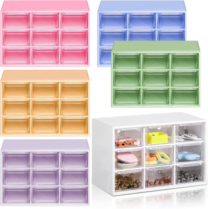 Amyhill 6 Pcs Mini Drawer Organizer Small Organizer with 9 Drawers Plastic Desktop Craft Storage Box for Office Home Room Jewelry Cosmetics Collection(White)