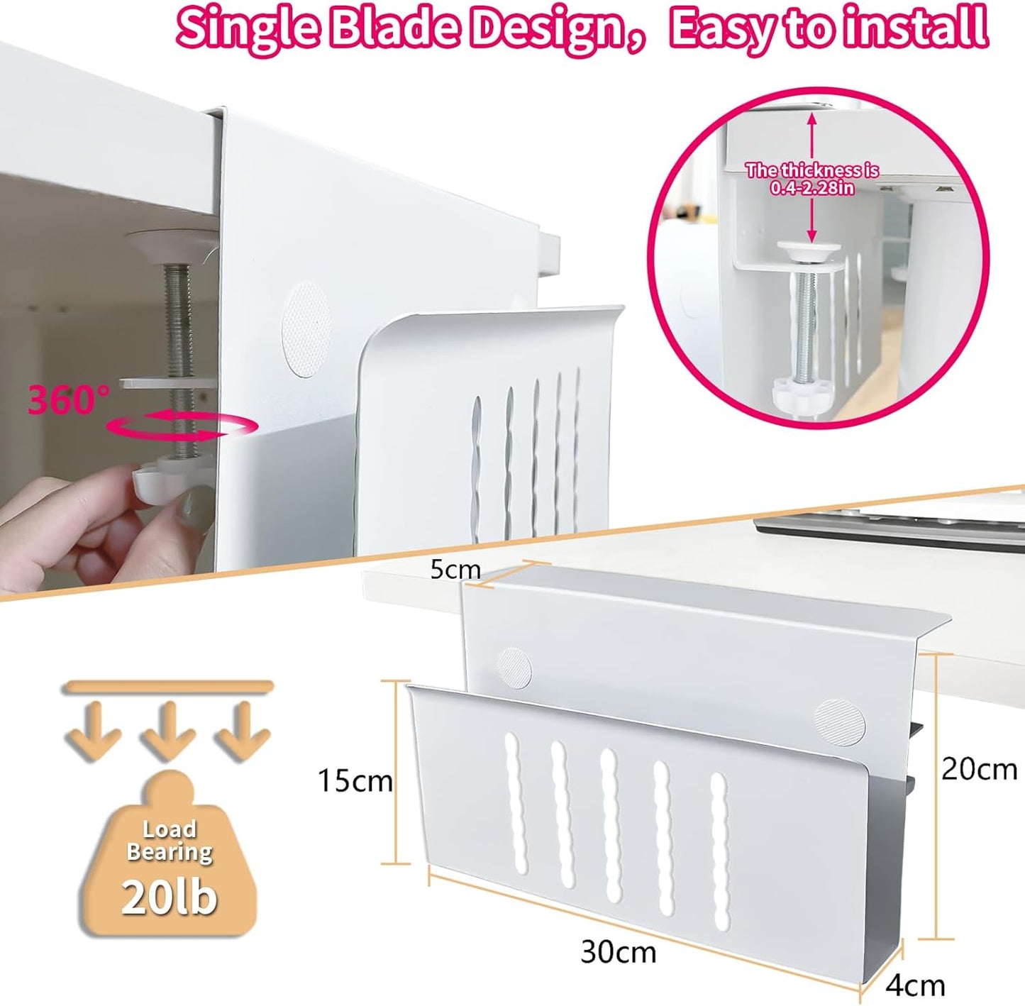Desk Side Storage, Under Desk Storage, No Drill Steel Hanging Desk Organizer, Laptop Holder, Desk Storage Holder for Office & Home.(Black)