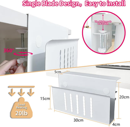Desk Side Storage, Under Desk Storage, No Drill Steel Hanging Desk Organizer, Laptop Holder, Desk Storage Holder for Office & Home.(Black)