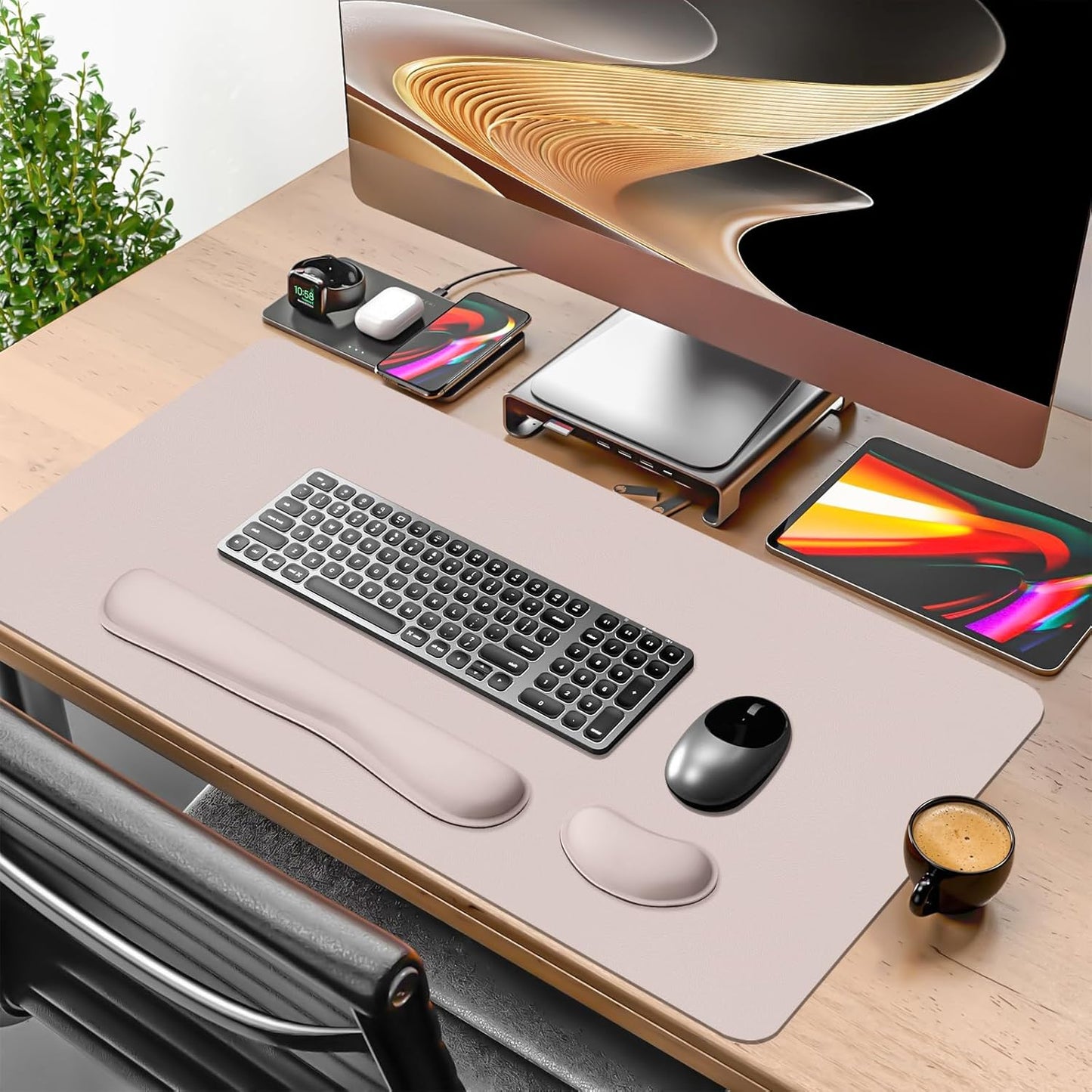 Wrist Rest for Computer Keyboard and Mouse, Ergonomic Design Wrist Support Pad for Keyboard, Soft Memory Foam Desk Pads Support Hand and Arm Easy Typing Pain Relief, 2 Piece Pad, Cream Pink