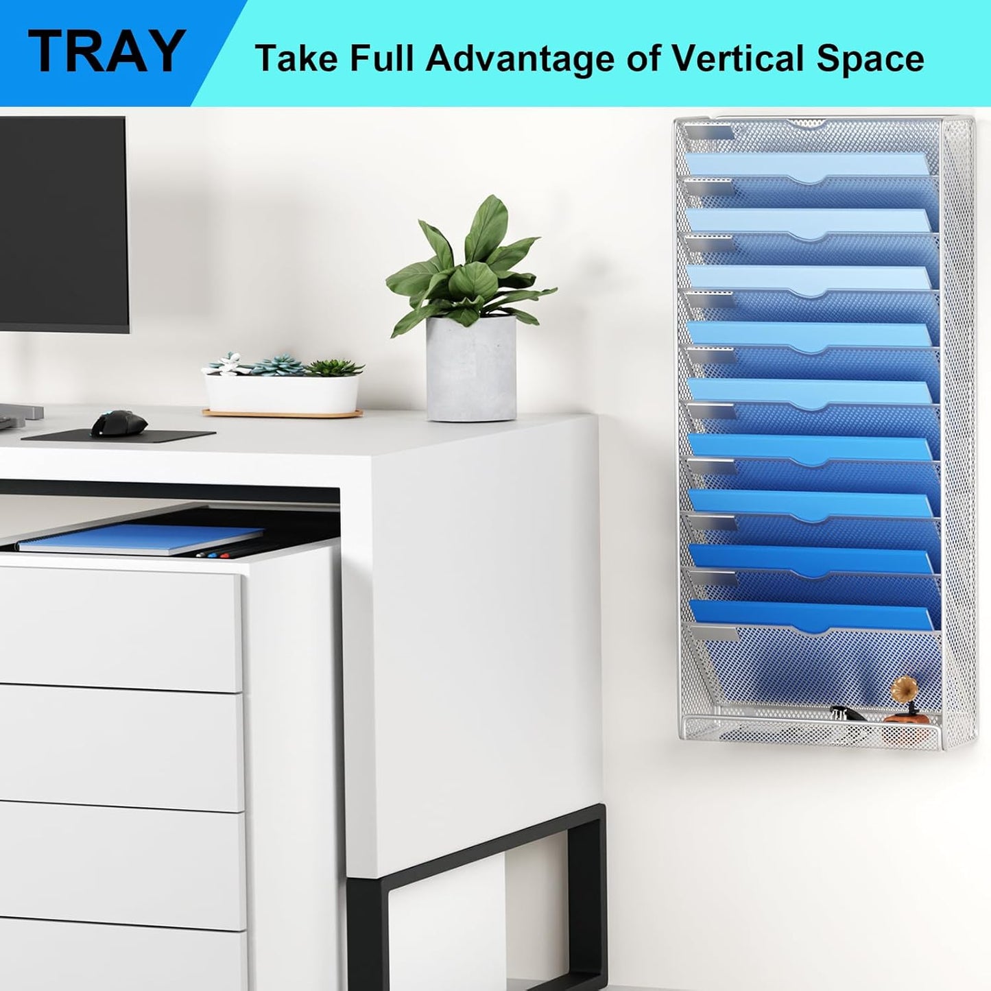 Wall File Organizer Holder Mesh Hanging Paper Document Holder,Vertical 6 Pocket Tier for Office Home, Black
