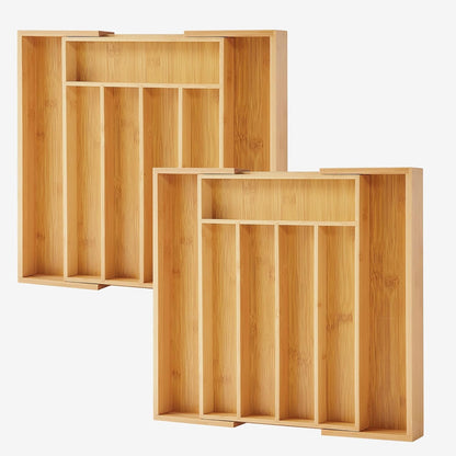 Expandable Bamboo Kitchen Drawer Organizer for Cutlery and Utensils, Adjustable Bamboo Wood Cutlery Tray in Drawer for Flatware and Silverware in Kitchen, (Natural)