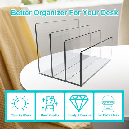 Boloyo Acrylic File Holder,1PC 2 Sections Clear File Organizer Mail Letter Sorter Desktop Folder Holder for Home Office School Envelope Bill Filling Paper Document