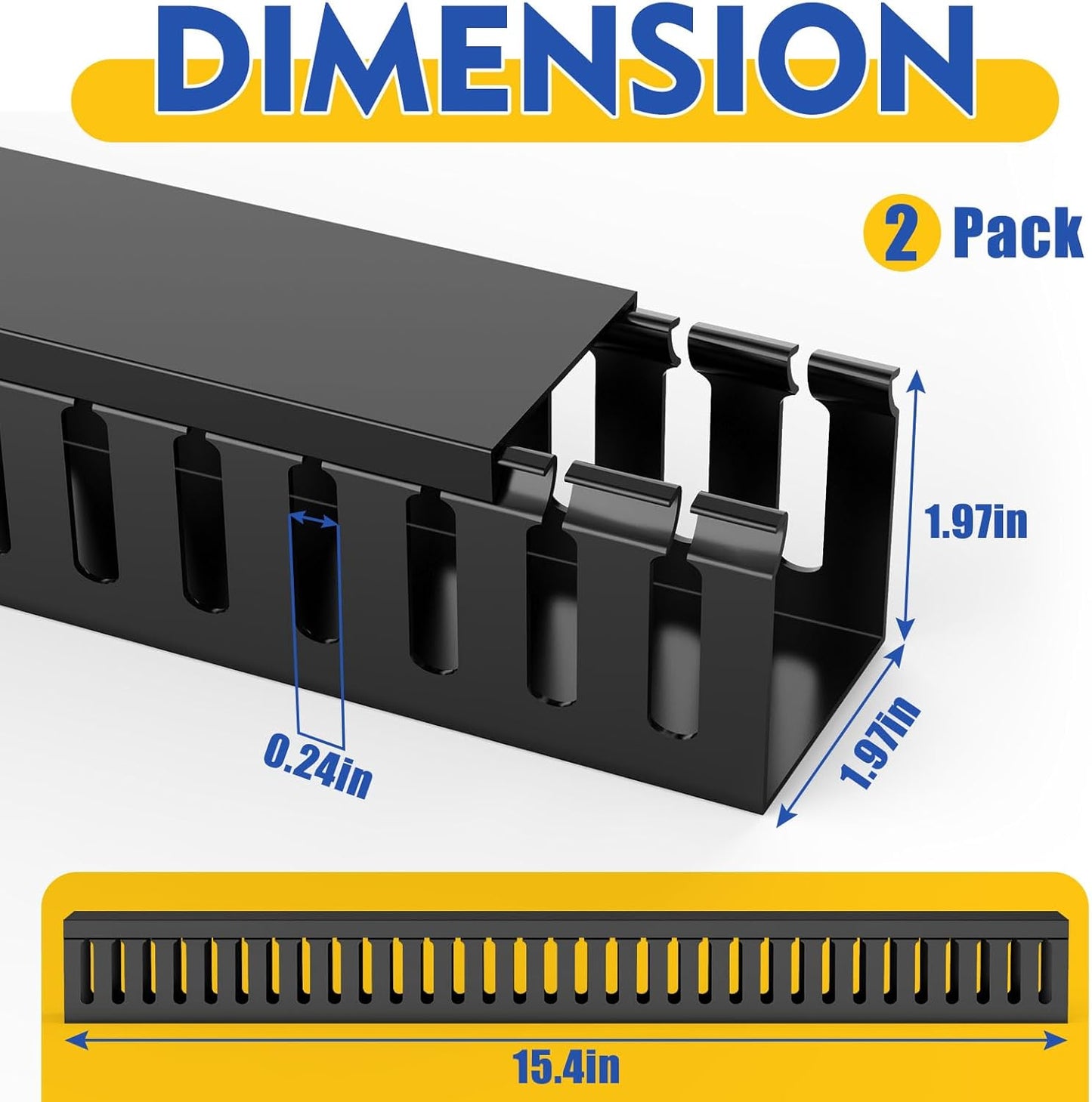 Open Slot Wiring Raceway Cable Duct, 123in Cable Management Channel Cord Track,Desk Wire Channel, Under Desk Cable Management to Hide Cables, Wires for Computers (Black, 1.57" Hx1.57"W, 15.4''L(8 Pc))