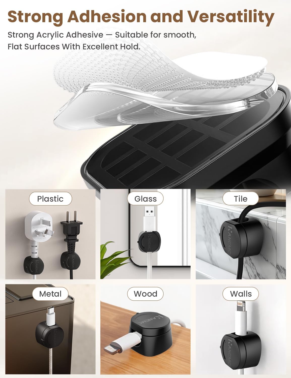 Kanemc Cable Clips Cord Holder for Desk, 360° Spin Magnetic Wire Organizer Self Adhesive Cord Management for Office Desks Cars Home Kitchen Electronic Accessory (White, 6 PCS)