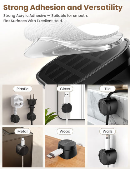 Kanemc Cable Clips Cord Holder for Desk, 360° Spin Magnetic Wire Organizer Self Adhesive Cord Management for Office Desks Cars Home Kitchen Electronic Accessory (White, 6 PCS)