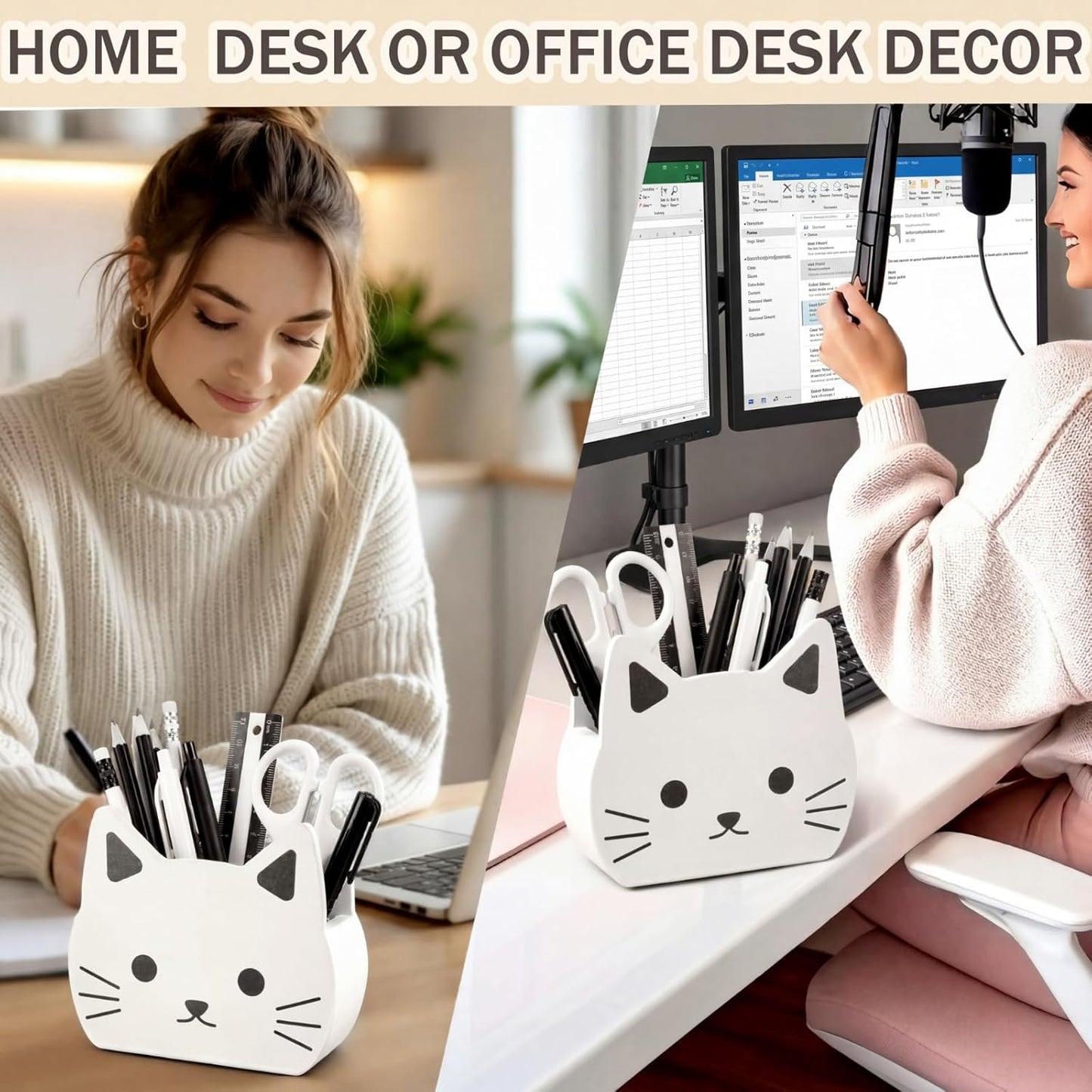 Tenceur Pink Pen Holder for Desk Large Capacity Pink Bow Pencil Holder Coquette School Supplies Set Desk Organizer Cute Bow Office Decor Makeup Brush Holders Funny Back to School Gift for Women