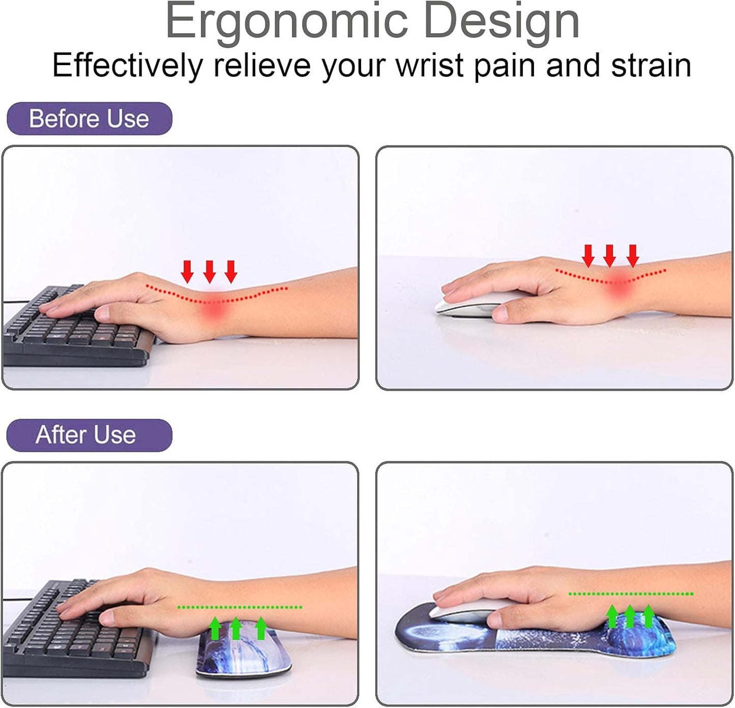 Mouse Pad and Keyboard Wrist Rest Support, with Non-Slip PU Base,Gel Mouse Pad with Coaster,Pain Relief for Gaming, Computer,Office -Beach