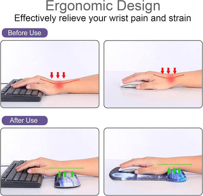 Mouse Pad and Keyboard Wrist Rest Support, with Non-Slip PU Base,Gel Mouse Pad with Coaster,Pain Relief for Gaming, Computer,Office -Beach