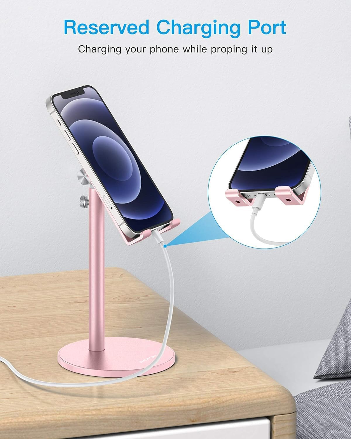 OMOTON Cell Phone Stand, Angle Height Adjustable Phone Holder, Aluminum Desktop Phone Dock for Desk, Compatible with iPhone 17 Pro Max, All Smartphones and Tablets(4-11''), Silver