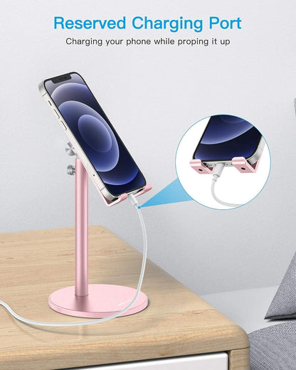 OMOTON Cell Phone Stand, Angle Height Adjustable Phone Holder, Aluminum Desktop Phone Dock for Desk, Compatible with iPhone 17 Pro Max, All Smartphones and Tablets(4-11''), Silver