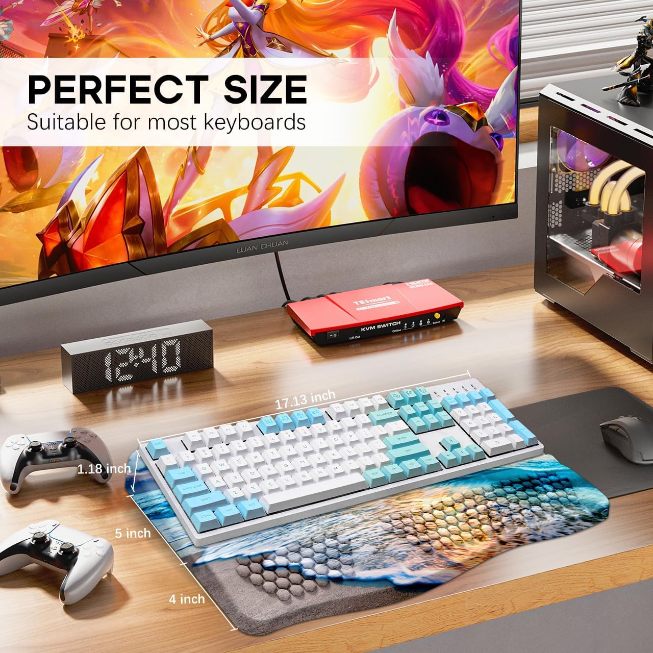 JIKIOU Keyboard Stand with Wrist Rest, Computer Keyboard Stand Pad with Non-Slip Base, Comfy Ergonomic Keyboard Riser Holder for Gaming Office Home 17.13x9.5 in Black