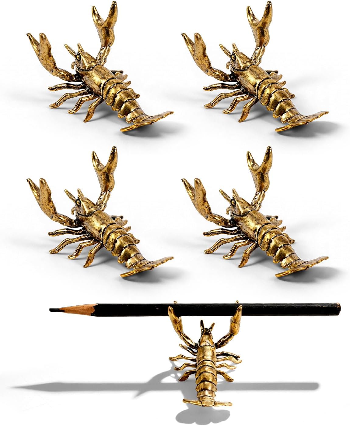 Pencil Holders Weightlifting Brass Pen Holder, Funny Animal Desk Organizer, Creative Desktop Decoration, Stationery Storage Rack for Office Home (Crab | 2PCS)