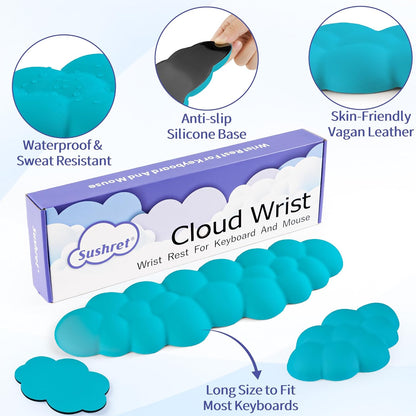Sushret Cloud Wrist Rest Keyboard, Cloud Keyboard Wrist Pad Set with PU Leather Memory Foam, Cute Arm Rest for Palm Support, PC/Gaming Desk Accessories/Office Setup/Computer Hand Cushion - White