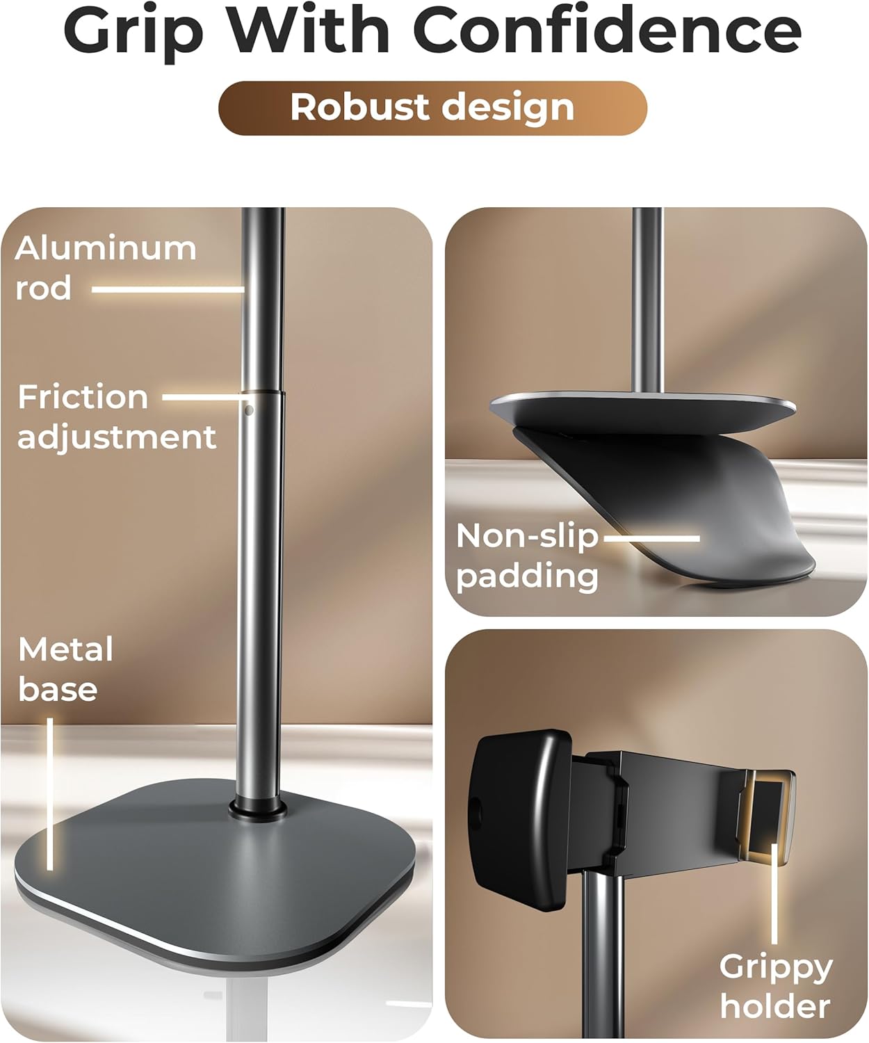 COOPER ChatStand, Adjustable Cell Phone Stand for Desk, Phone Stand for Recording, iPhone Holder for Filming, Small iPhone Tripod, Soporte para Celular, Fits Samsung, Android, (Night Black)