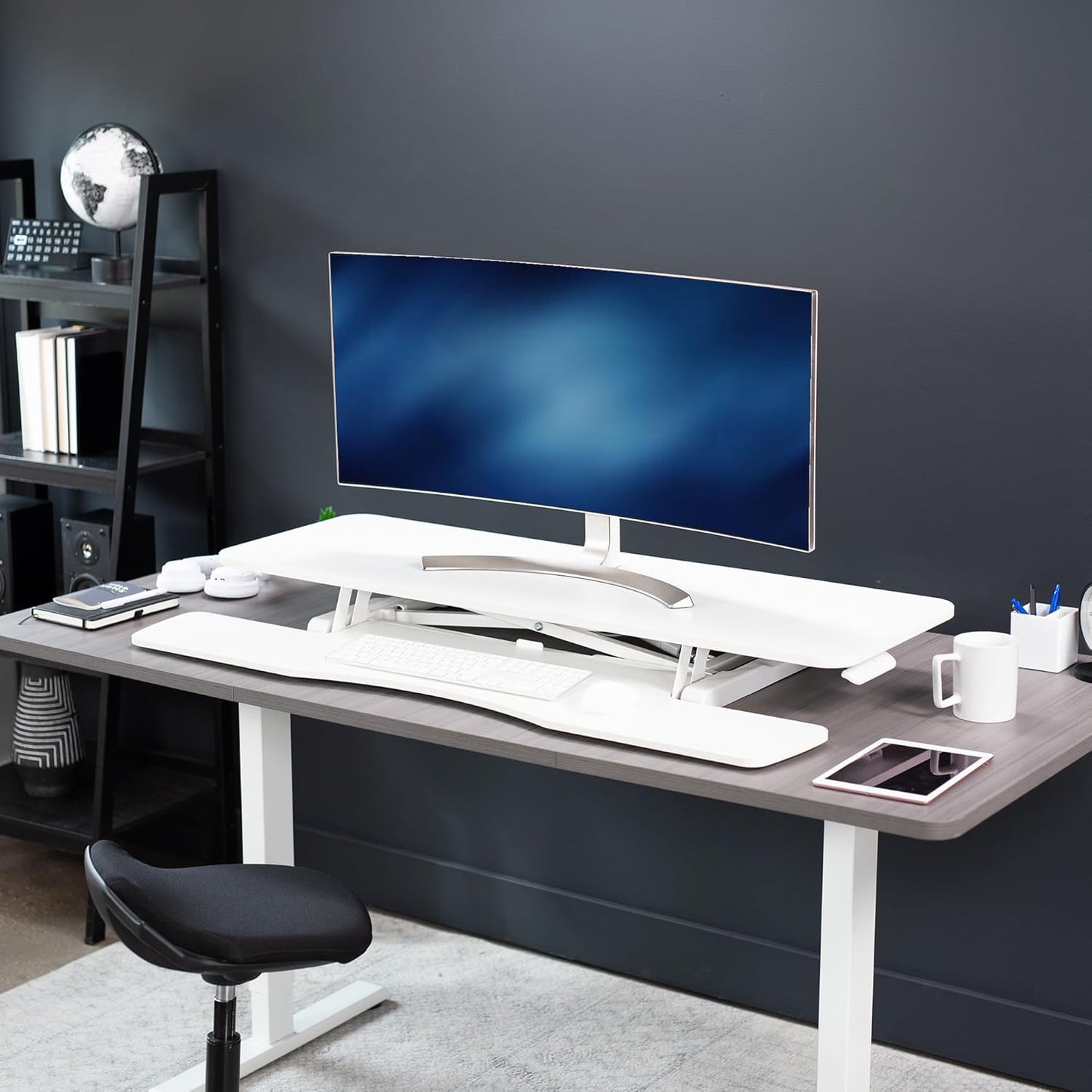 VIVO 26 inch Desk Converter, K Series, Height Adjustable Sit to Stand Riser, Dual Monitor and Laptop Workstation with Keyboard Tray, Black, DESK-V026KB