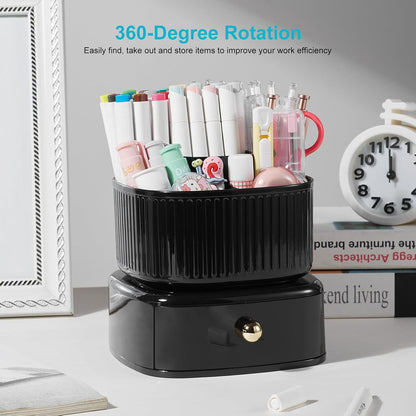 Desk Pencil Pen Holder, 5 Slots 360 Degree Rotating Pencil Pen Organizers for Desk Desktop Storage Stationery Supplies Organizer Cute Pen Cup for Office School Home Art Supply Cream Yellow