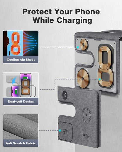 JARGOU 3 in 1 Charging Station for Apple Wireless Charger for iPhone 17 16e 16 15 14 13 12 11 X 8 & for iWatch Charger Wireless Charging Station for Multiple Devices for AirPods 2/3/4/Pro/Pro 2/Pro 3