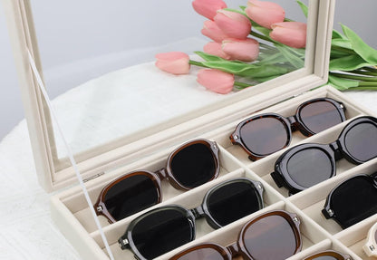 Stratalife Jewelry Organizer Bracelet Organizer Storage Box 12 Grid Stackable Jewelry Tray with Lid Velvet Jewelry Box for Drawer Necklace Bracelet Display Storage Organizer Box (Beige)