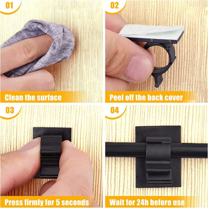 Viaky 30 Pcs Black Clips Self Adhesive Backed Nylon Wire Adjustable Cable Clips Adhesive Cable Management Drop Wire Holder