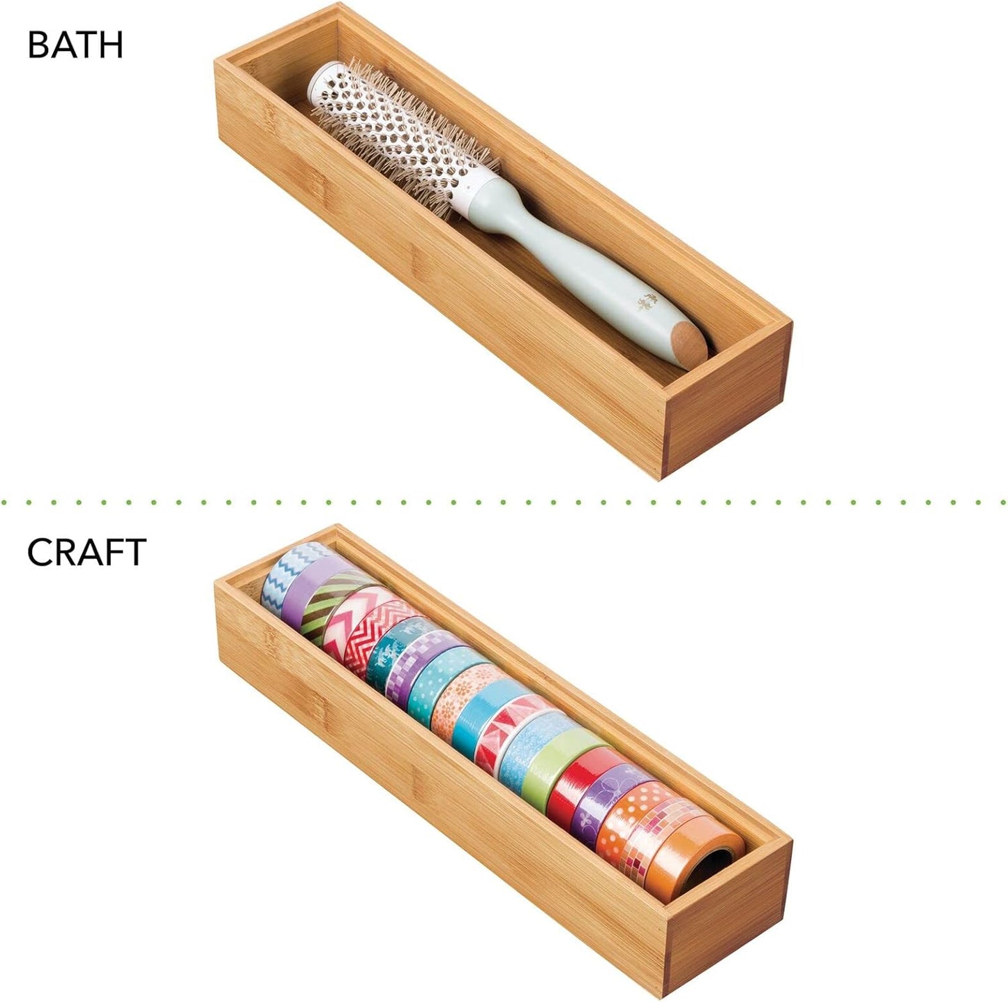 mDesign Slim Wooden Bamboo Drawer Organizer for Office - 12" Long Stackable Storage Box Tray for Desk Drawers/Cabinet - Junk Drawer and Accessories Organization - Echo Collection, 2 Pack, Natural Wood