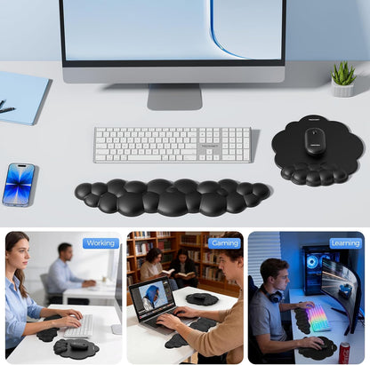 TECKNET Cloud Mouse Pad with Wrist Rest, Ergonomic Cloud Wrist Rest with Non-Slip Base, PU Leather Memory Foam Mouse Pad Wrist Support for Keyboard and Mouse, Pain Relief for Typing, Gaming, White
