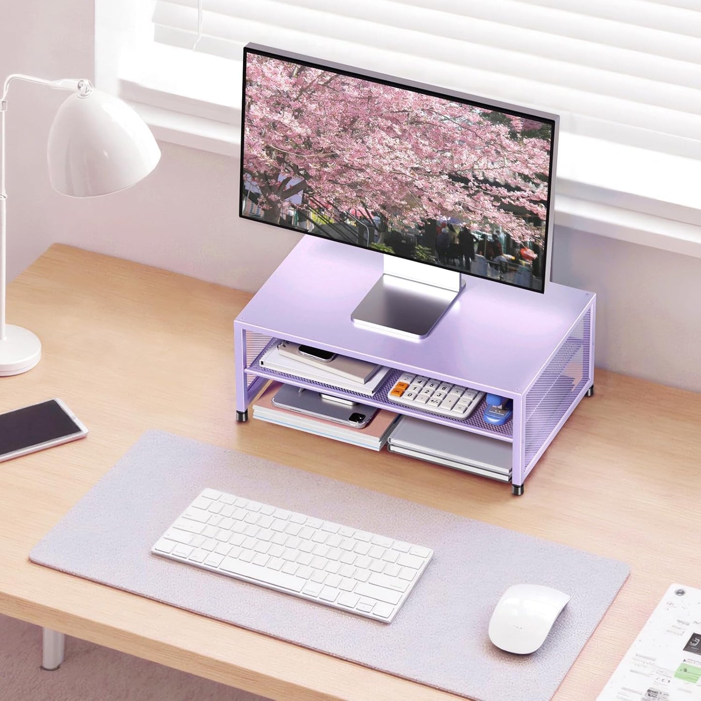 ECOLOVI 2-Tier Computer Monitor Stand Riser, Desk Organizer for Monitor, Printer & Laptop Stand, Desktop Workspace Organizers for Office Supplies(Black)