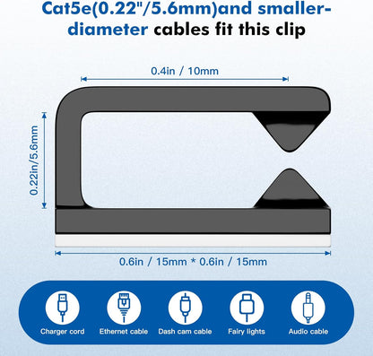 60Pcs Cable Clips, Small, Clear, Adhesive Wire Clips, Cable Management Wire Organizer Cord Holder for Under Desk, Car, Wall, TV PC Ethernet Cable