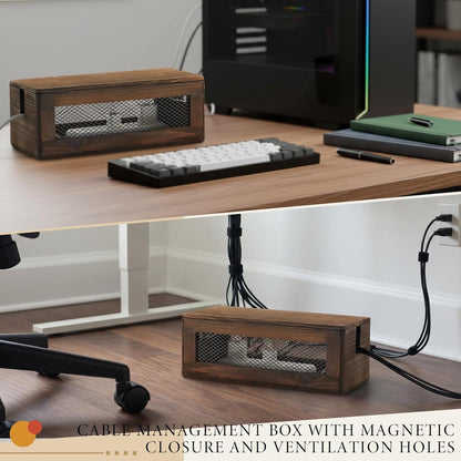 Chunful Extra Large Cable Management Box, 16'' Wood Cord Hider Organizer with Ventilation Nets & Organizer for Power Strip, TV Wires & Desk Cable Storage, Magnetic Lid Hide Floor Cables