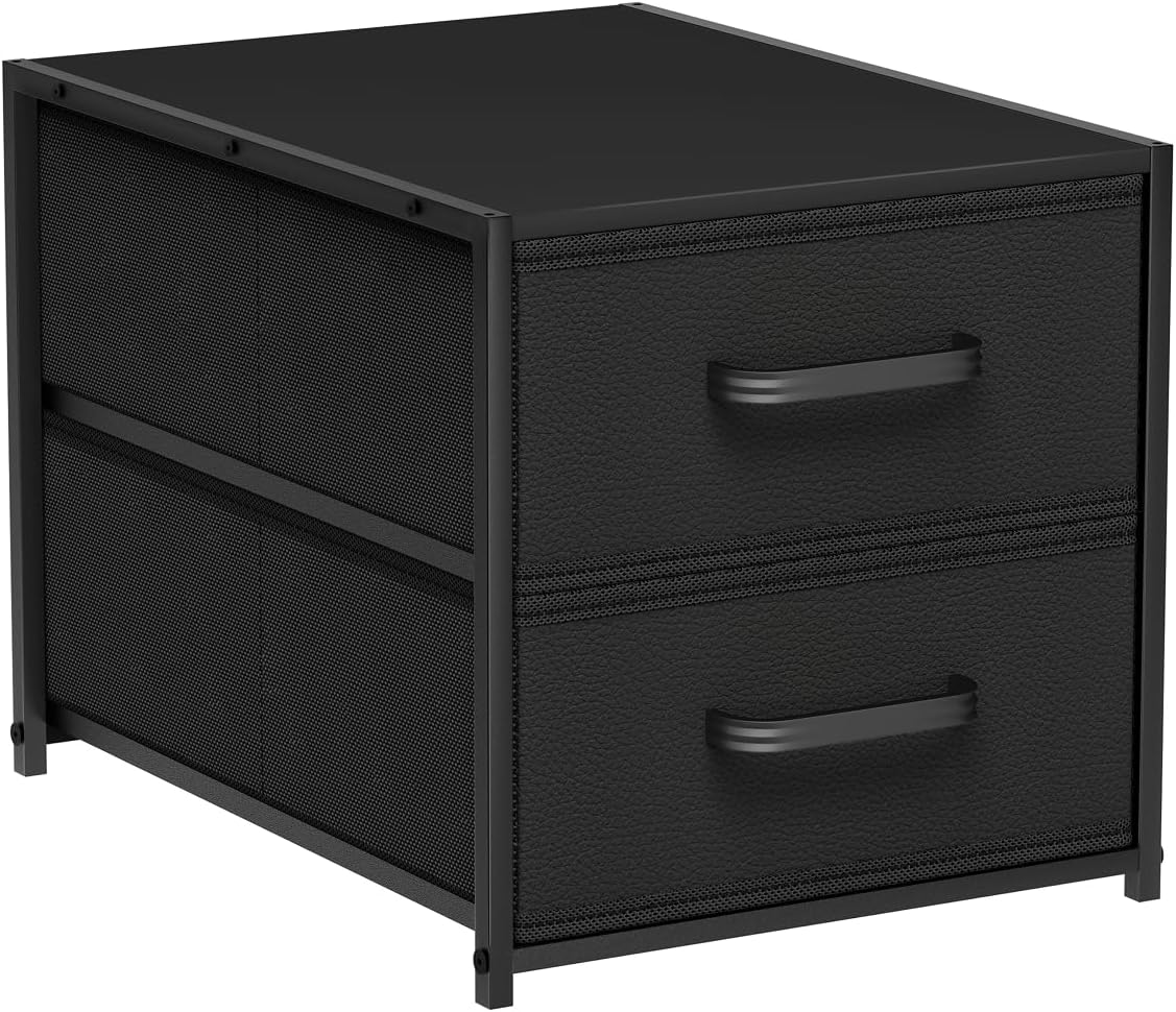 Homsorout Stackable Storage Drawers - 2 Tier Closet Organizer with Metal Handles and Metal Frame, Fabric Dresser with Collapsible Bins for Bedroom, Dorm, Office, White, 2 Pack