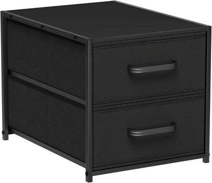 Homsorout Stackable Storage Drawers - 2 Tier Closet Organizer with Metal Handles and Metal Frame, Fabric Dresser with Collapsible Bins for Bedroom, Dorm, Office, White, 2 Pack