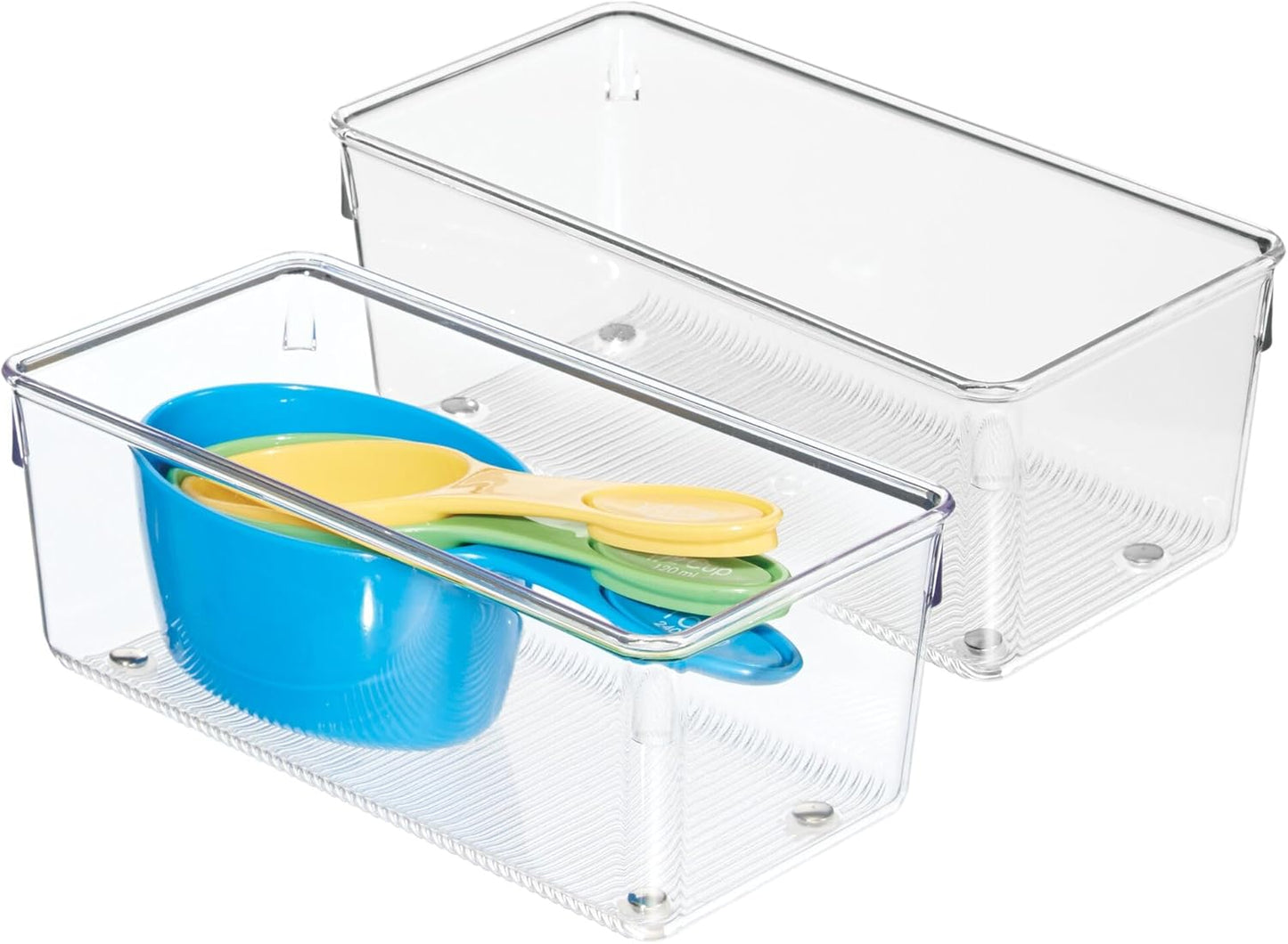iDesign Plastic Drawer Organizer for Kitchen, Bathroom, and Desk Drawers, Set of 2, Clear