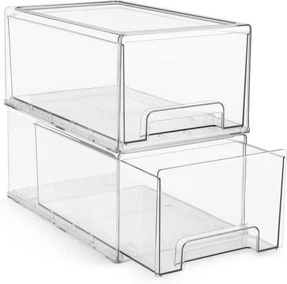 Sorbus Small Clear Stackable Storage Drawers – 4-Pack Plastic Organizer Bins with Handles – Stackable Pull-Out Storage Drawers for Closet, Pantry, Office, Bathroom, Craft, and Toy Organization