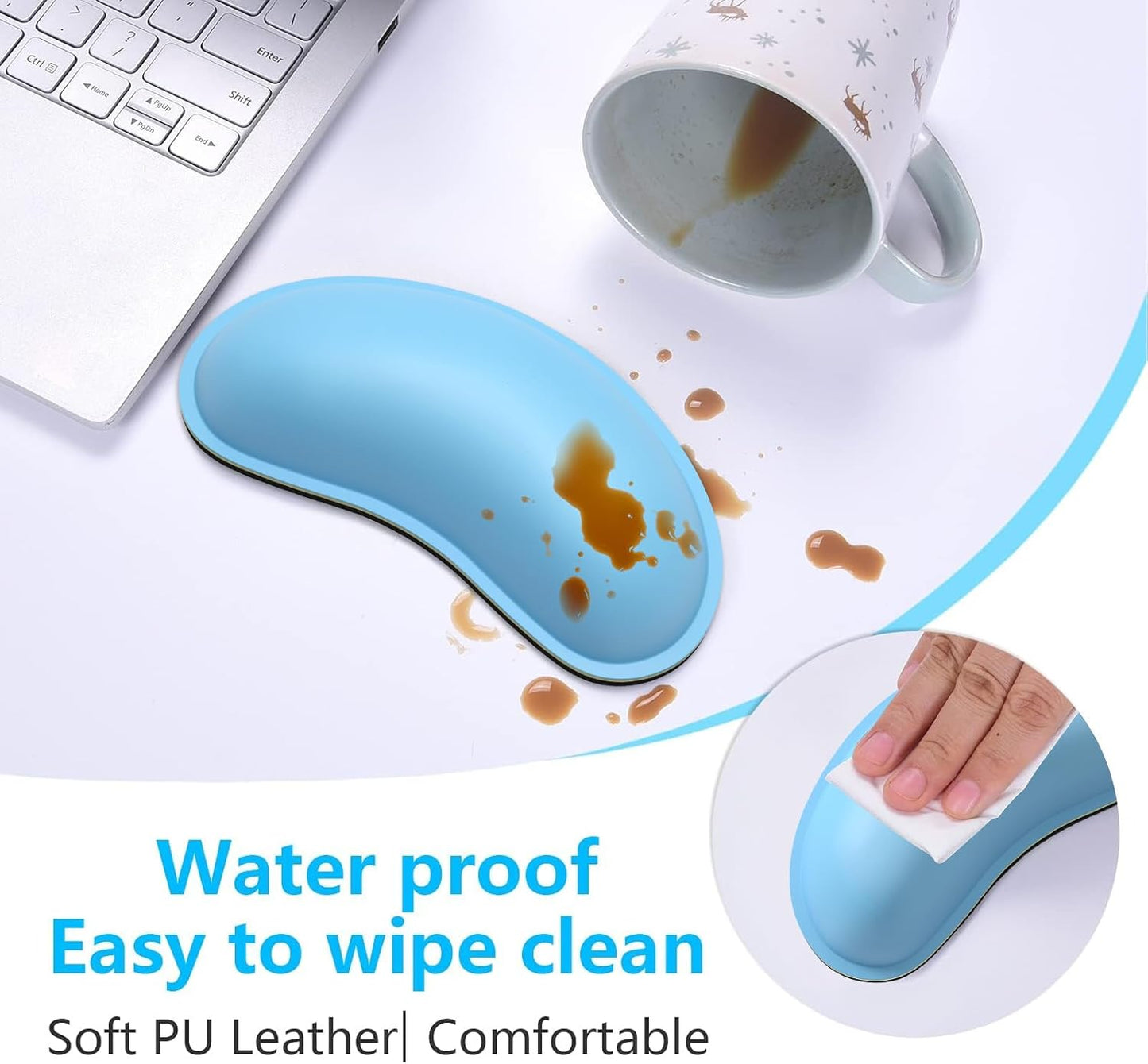 Dapesuom Keyboard Wrist Rest Set, Cute PU Leather Wrist Cushion for Computer Keyboard and Mousepad, Memory Foam Mouse Pad Rests Support with Non-Slip Base for Typing Pain Relief Laptop, Colonial White