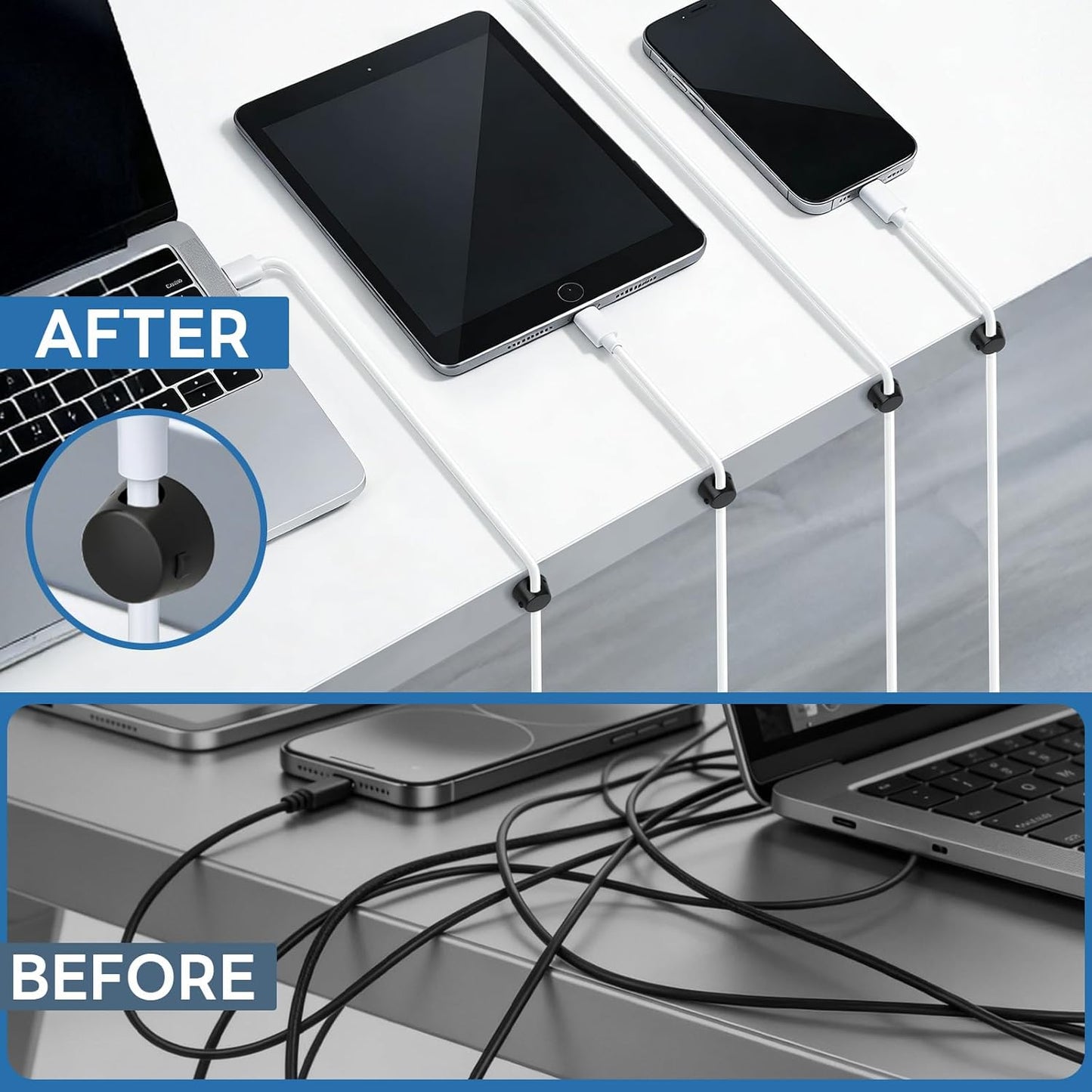 12 Pack Mini Magnetic Cable Organizer Clips, Znben Cord Holder Self Adhesive Cable Management for Desk, Nightstand, Home Office Accessories Black